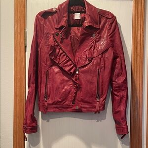 RED Valentino Burgundy Red Leather Jacket